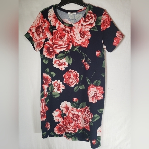 Maurices Navy Multicolored Floral Short Sleeve Dress Sz M - Picture 2 of 7